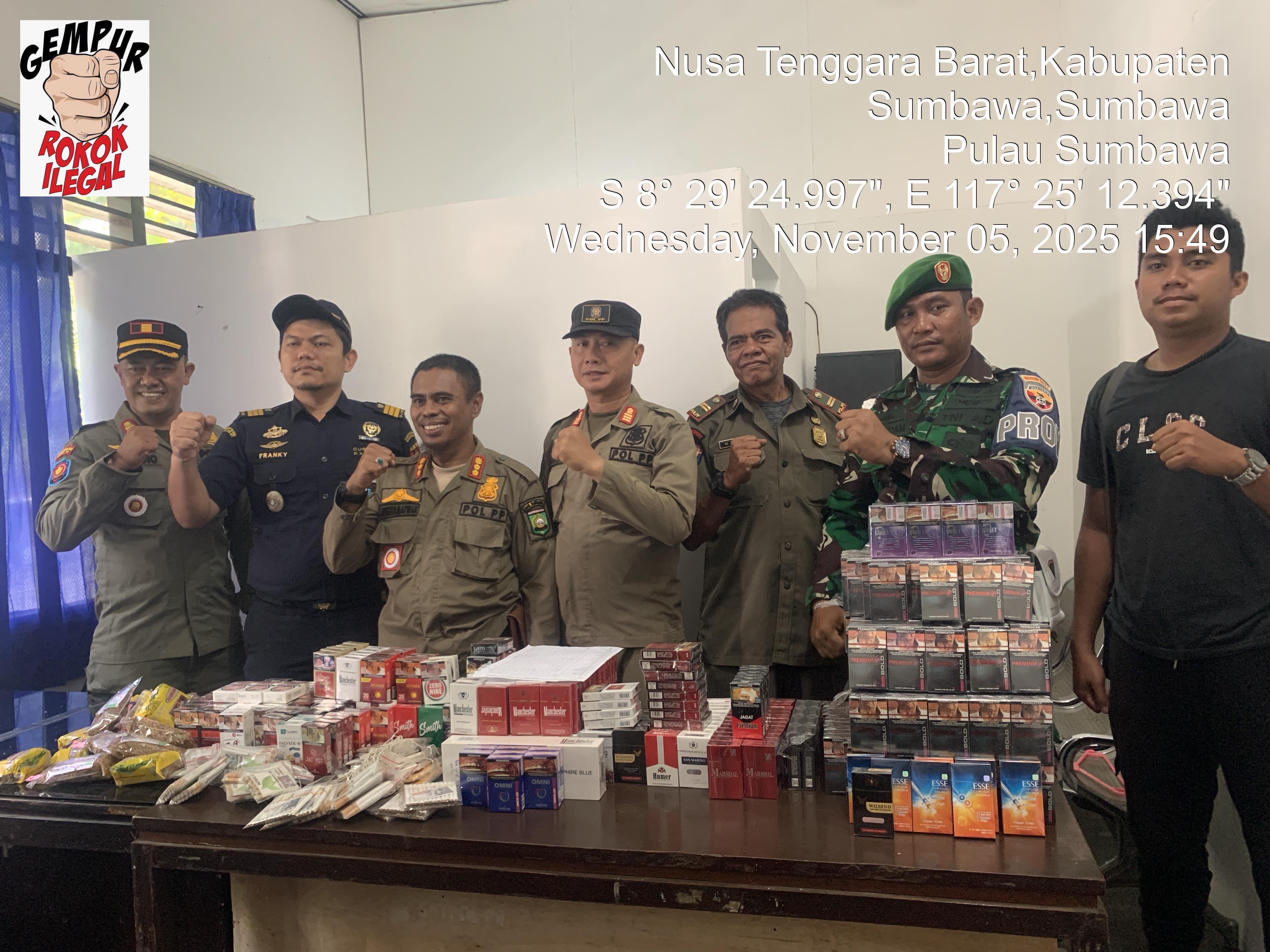 Satpol PP Sumbawa bersama Bea Cukai Sita 13.872 Batang Rokok Ilegal dan Tanpa Pita Cukai
