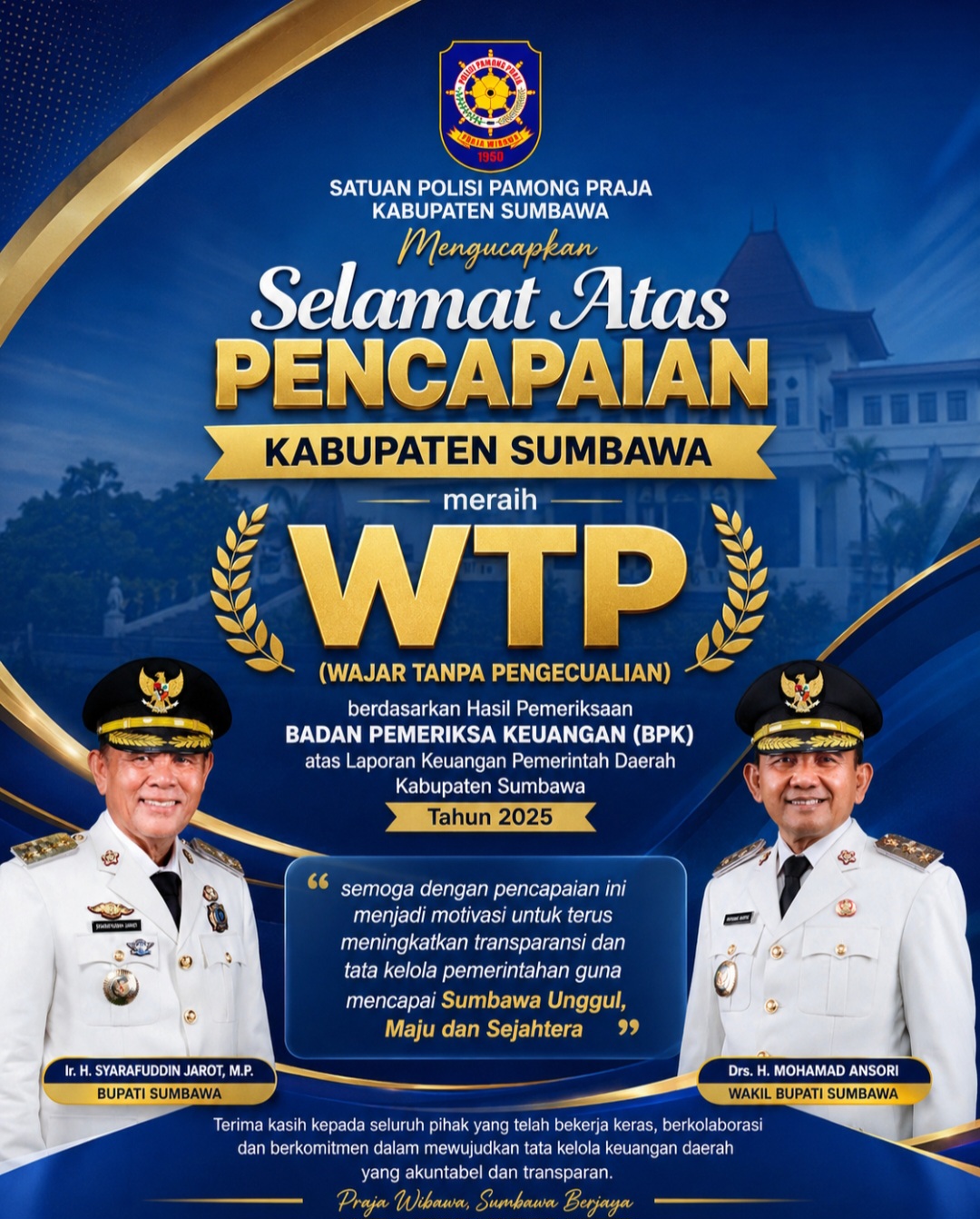 Sumbawa Kembali Mendapatkan Opini Wajar Tanpa Pengecualian (WTP) 